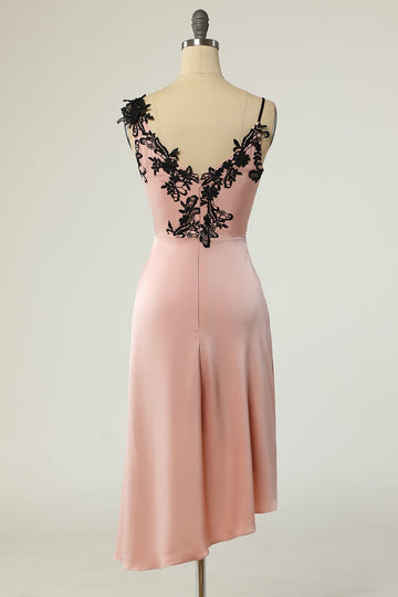 Sheath V Neck Black Nud Knee Length Party Dress